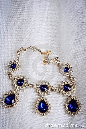 Top view antique sapphire diamond necklace Stock Photo