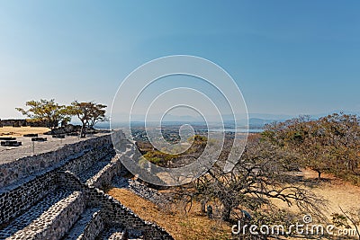 Top view of the area and the ruined ancient step pyramids on top Stock Photo