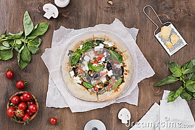 top view arrangement with pizza. High quality photo Stock Photo