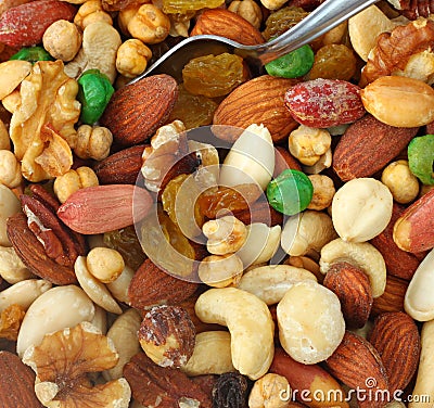 Top view of Assorted healthy mixed nuts Stock Photo