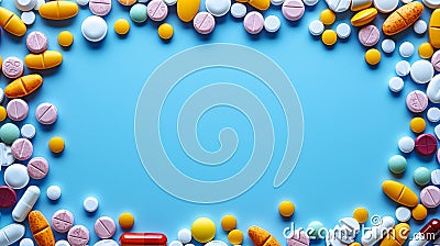 Top view: assorted pills Stock Photo