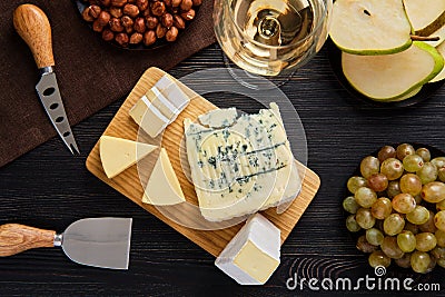 Top view of assortment of cheese and snack for wine Stock Photo