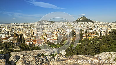 Top view of the Athens and Lycabettus Hill in Greece. Panorama. Stock Photo