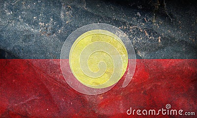 Top view of Australian Aboriginal, Australia retro flag with grunge texture. Australian patriot and travel concept. no flagpole. Stock Photo