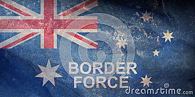 Top view of Australian Border Force 2015, Australia retro flag with grunge texture. Australian patriot and travel concept. no Editorial Stock Photo