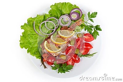 Top view of baked ocean perch served with vegetables Stock Photo