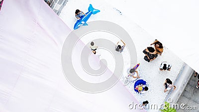 The top view of balloon playground with family people and kids playi Editorial Stock Photo