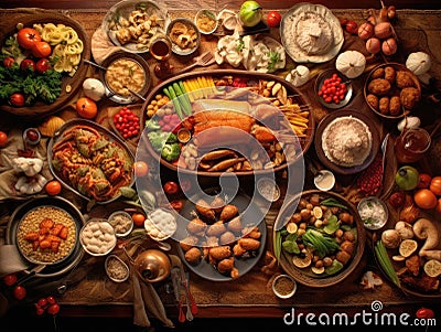 Top view of a banquet with food Stock Photo