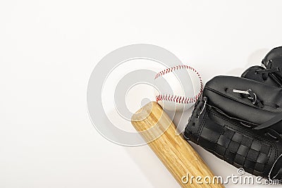 top view baseball bat with glove ball. High quality photo Stock Photo