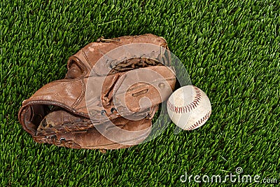 Top view baseball glove and ball Stock Photo