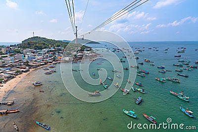 Top view of the bay with fishing boats Stock Photo