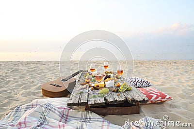 Top view beach picnic table Stock Photo