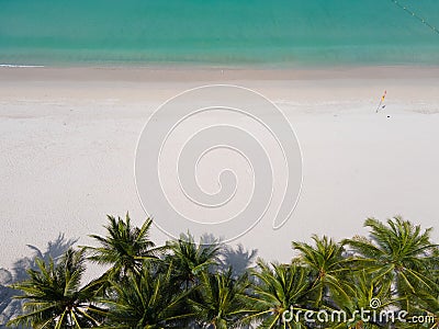 Top view beach sea in sea water clear and beach sand. Green treen at beach. Stock Photo