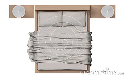 Top view of bed with wood frame on white background Stock Photo