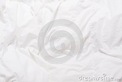 Top view of bedding sheets crease, white blanket texture. Close up of bedding sheets with copy-space Stock Photo