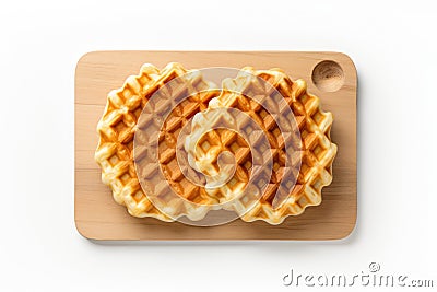 Top View, Belgian Waffles On A Wooden Boardon White Background Stock Photo