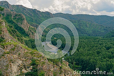 Top view of the Bely Ius mountain river in Khakassia on a sunny summer day Stock Photo