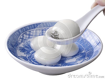 Top view of big tangyuan yuanxiao in a bowl isolated on white background Stock Photo