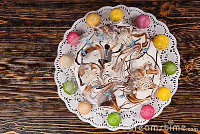 Top view of birthday cake with lots of candles near different co Stock Photo