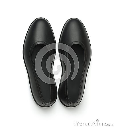 Top view of black rubber overshoe waterproof galoshes Stock Photo