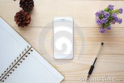 Top view of blank screen smart phone on the desk Editorial Stock Photo