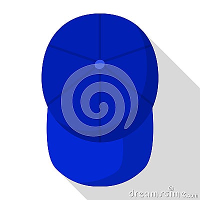 Top view of blue baseball cap icon, flat style Vector Illustration