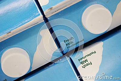 top view of BLUE COLOR package of milk Stock Photo