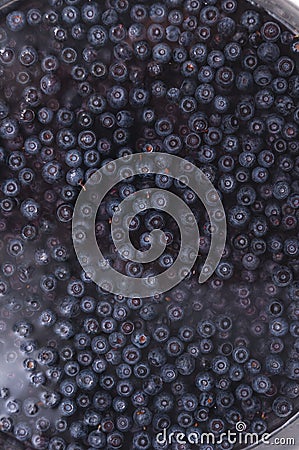 Top view of blueberries floating in water Stock Photo