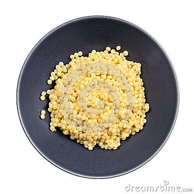 Top view of boiled ptitim pasta in gray bowl Stock Photo