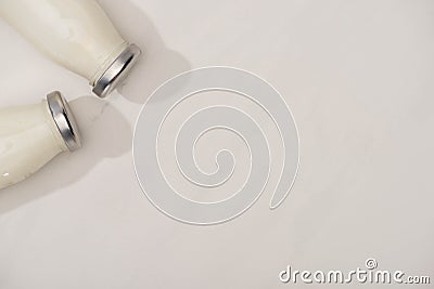 Top view of bottles of homemade yogurt Stock Photo