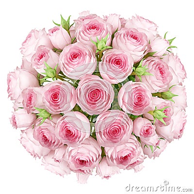 Top view of bouquet of pink roses isolated on white Stock Photo