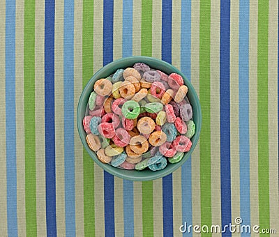 Dry sugar coated fruity flavored cereal in a bowl Stock Photo
