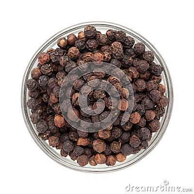 Top view of Bowl of Organic Black pepper. Stock Photo