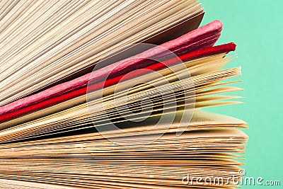 Top view of bright colorful hardback books in a circle. Stock Photo