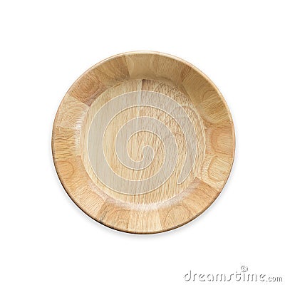 Top view bright empty wooden bowl isolated on white. Saved with Stock Photo