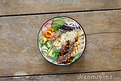 Top view buddha bowl Clean balanced healthy food concept Chicken Stock Photo