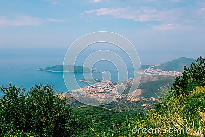 Top view on Budva Riviera from mountains Stock Photo