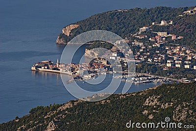 Top view of Budva town Stock Photo