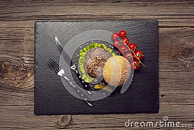 top view buger black board. High quality photo Stock Photo