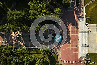 Top view of the building of the Bolshoi Opera and ballet theater and Park in Minsk.Public building.Belarus Stock Photo