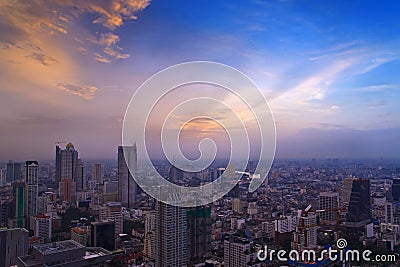 Top view building and reflection at sunset time Stock Photo