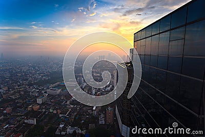 Top view building sunset time Stock Photo