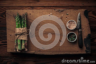 Top view of a bunch of asparagus tied in bow Stock Photo