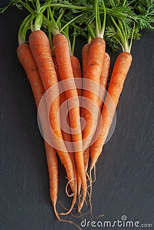 Top view of bunch of carrots on slate background Stock Photo