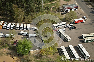 Top view of the bus station. Balashikha Editorial Stock Photo