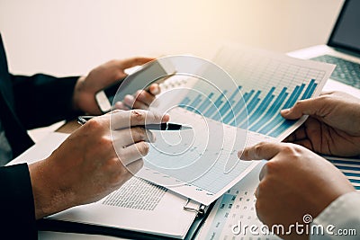 Top view of business people discussing with colleagues with entrepreneurs are planning finance in office room Stock Photo