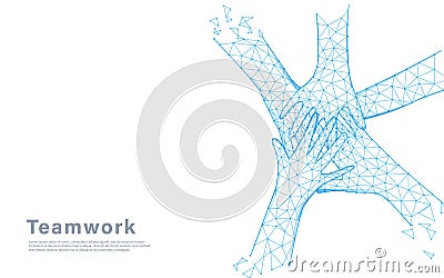 Top view of Business people putting their hands together. Teamwork Vector Illustration