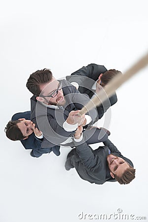 Top view .business team helps the boss to climb up. Stock Photo