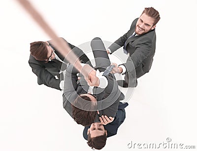 Top view .business team helps the boss to climb up. Stock Photo