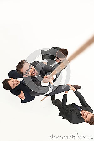 Top view .business team helps the boss to climb up. Stock Photo